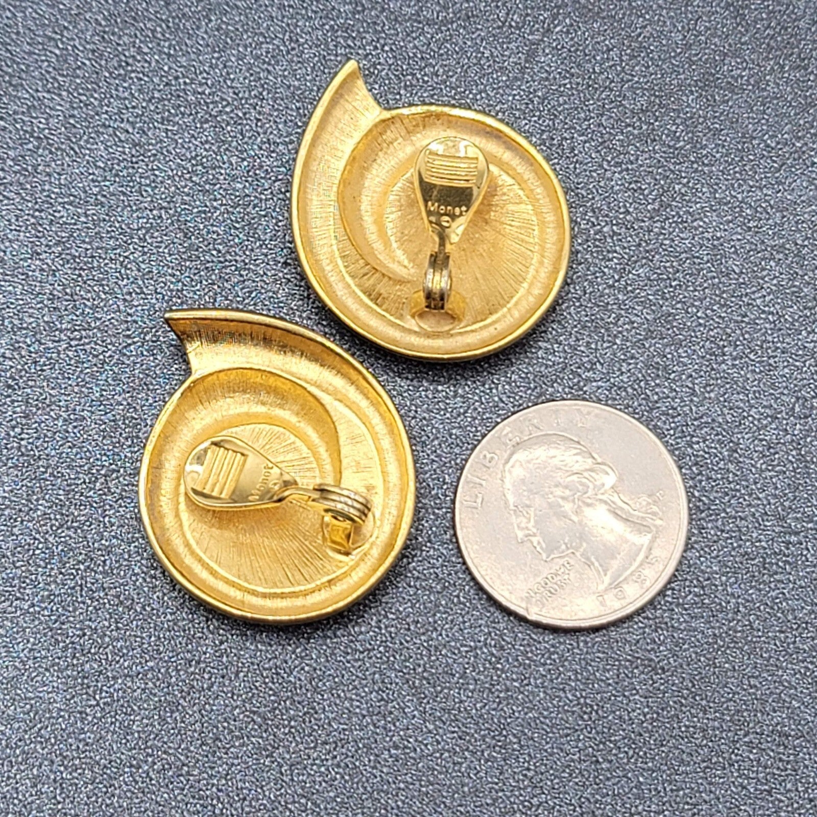 Vintage MONET Clip on Earrings Gold Plated White Enamel Drop 1 3/8"