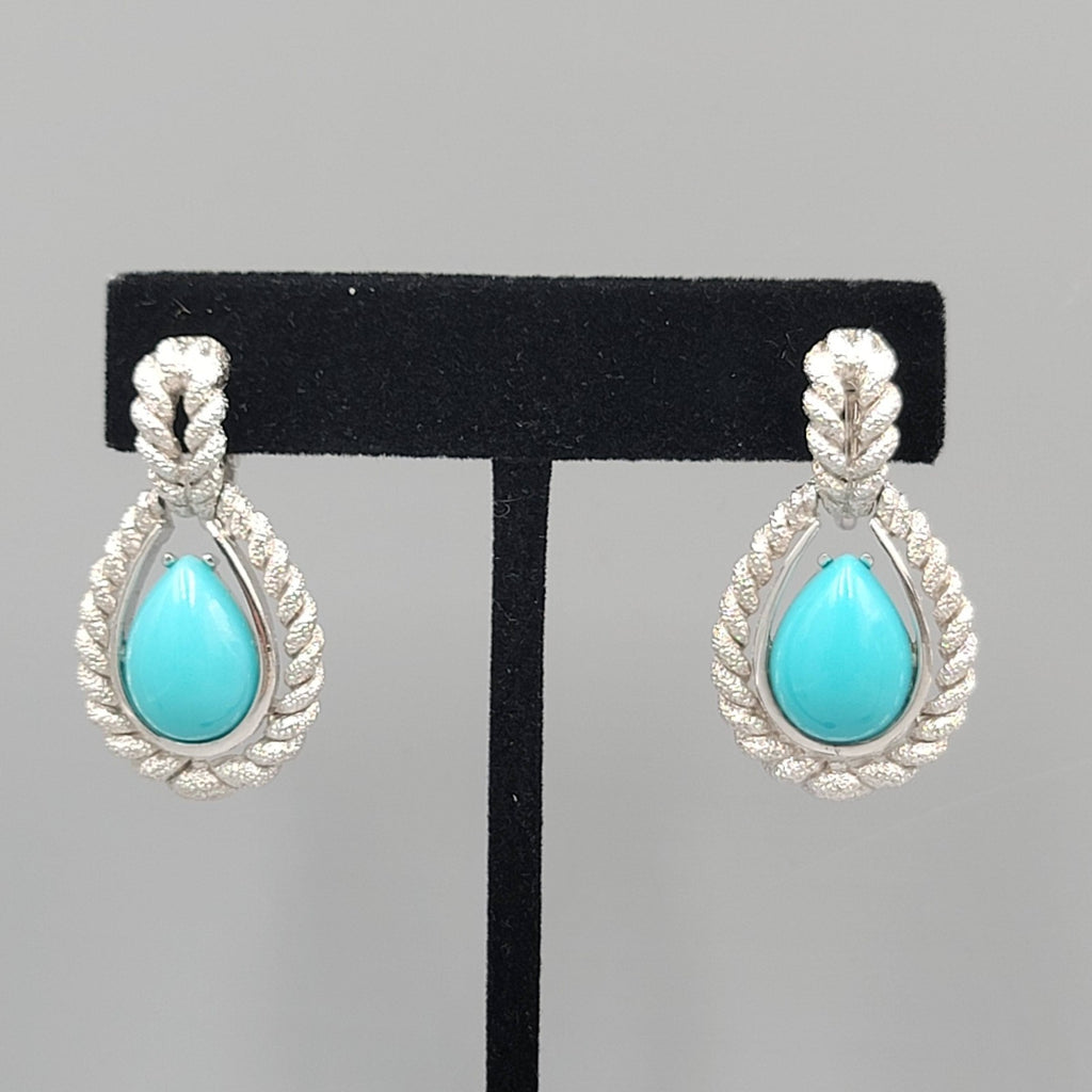 Vintage Avon Clip on Earrings Textured Silver tone Blue Teardrop Dangle 1.5 in