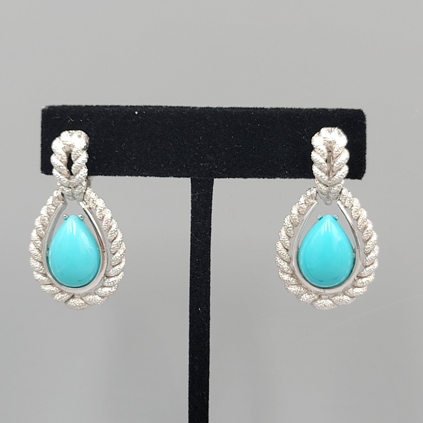 Vintage Avon Clip on Earrings Textured Silver tone Blue Teardrop Dangle 1.5 in