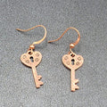 Heart Skeleton Key Pierced Earrings Bright Copper tone Dangle 7/8"