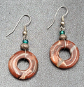 Pierced Earrings Red Agate Circle Bead Dangle Silver tone 1 1/8"