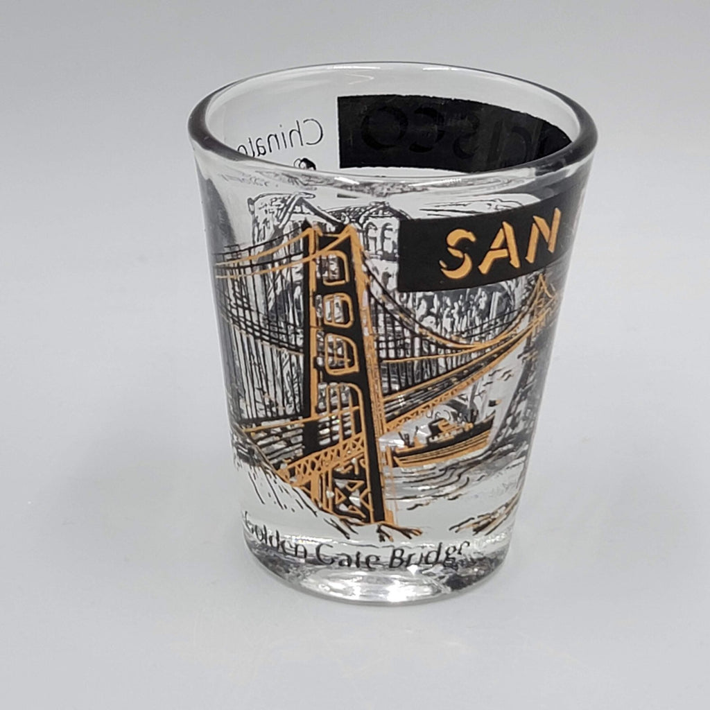 San Francisco Shot Glass Souvenir Black Gold Embossing