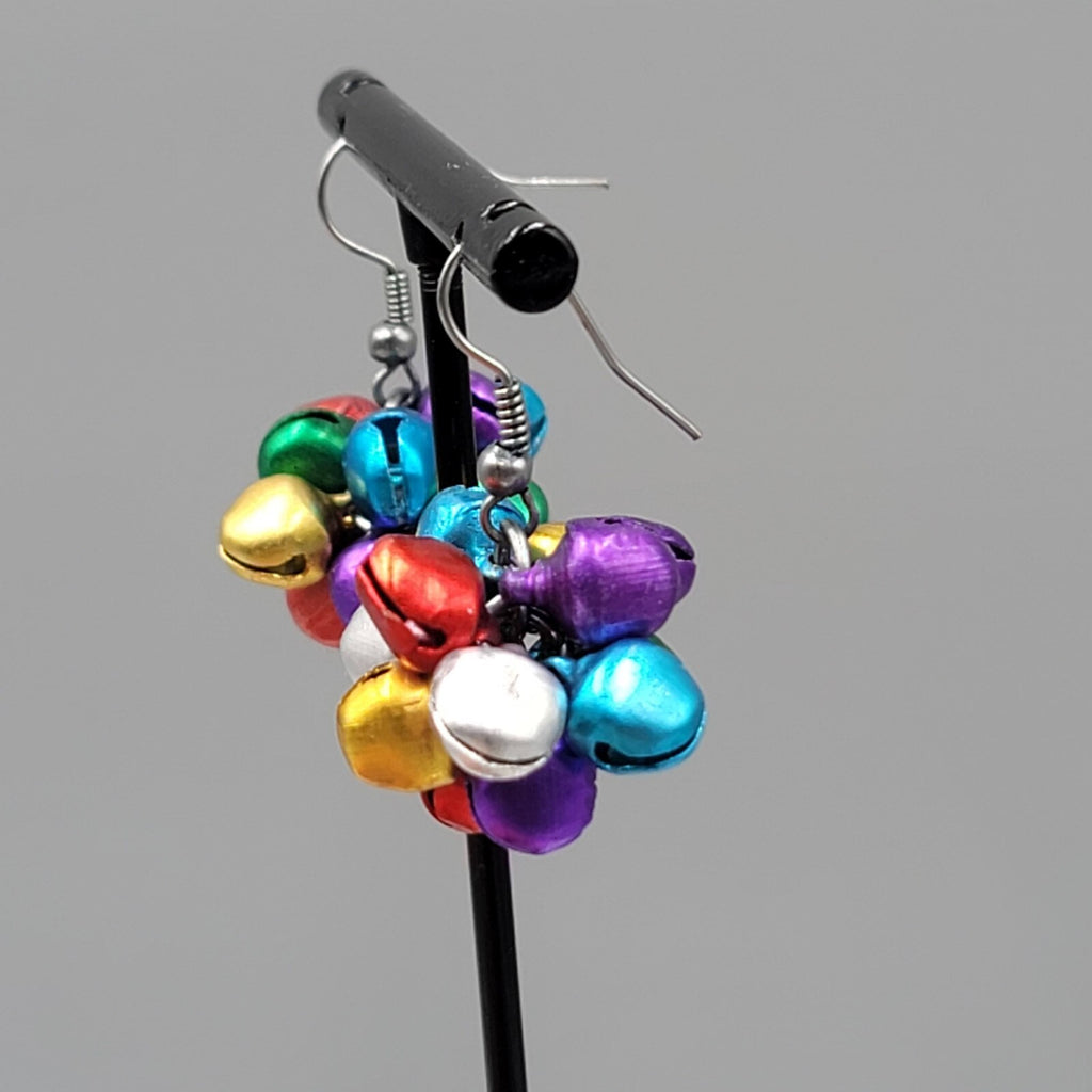 Jingle Bells Pierced Earrings Multi Color Dangle 7/8"