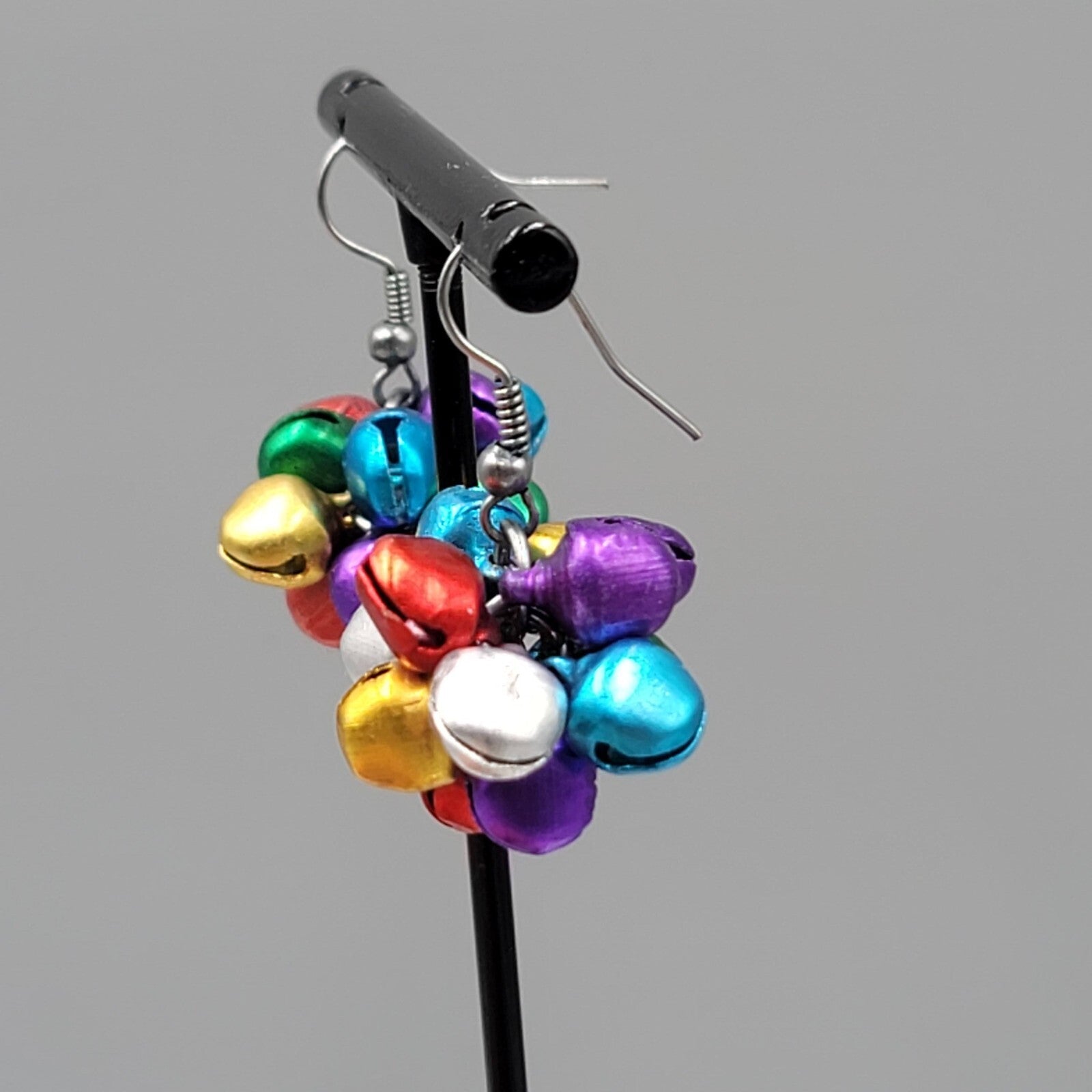 Jingle Bells Pierced Earrings Multi Color Dangle 7/8"