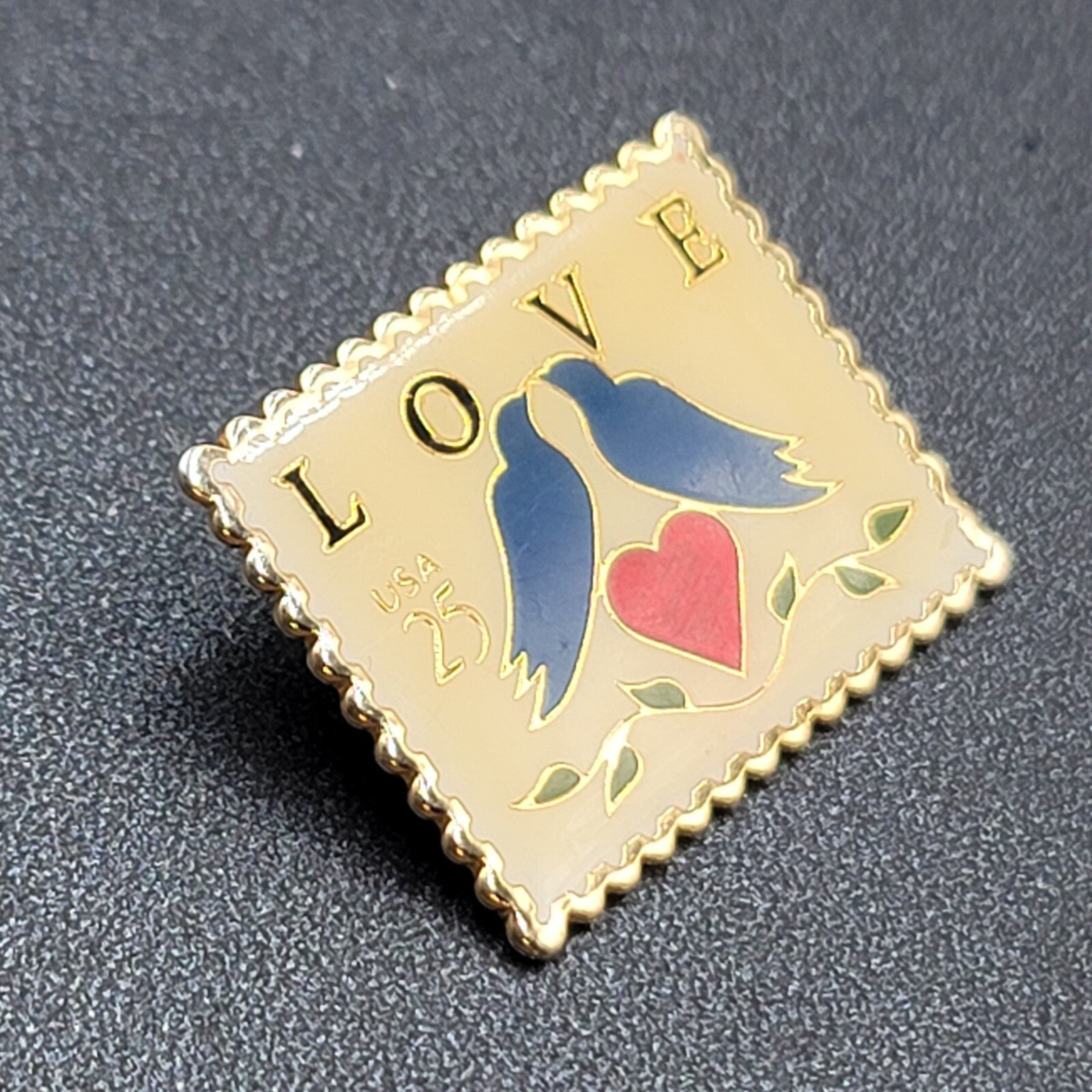Vintage Love Birds Postage Stamp Lapel Pin 1989 1.25" x 1"