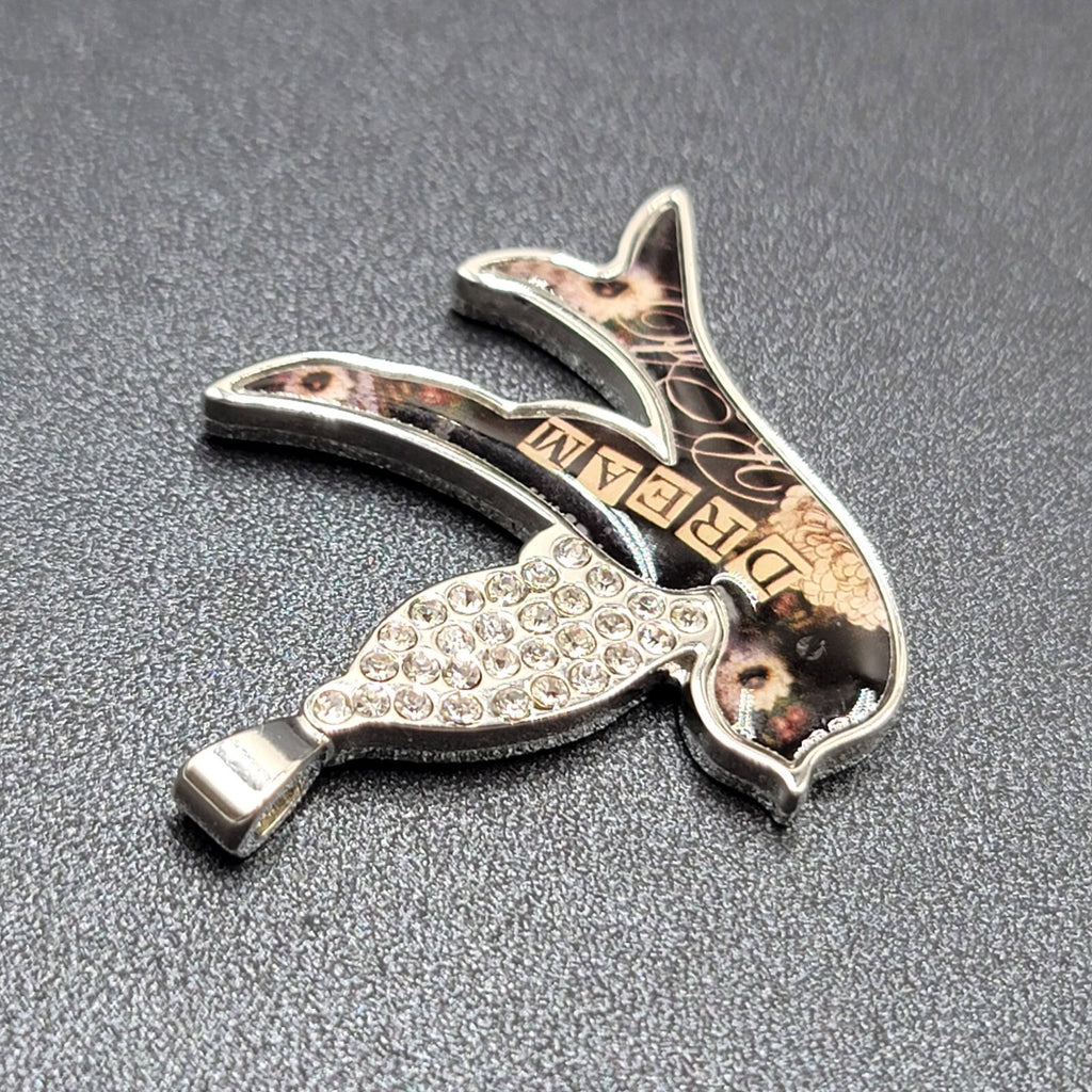 Sally Jean Alexander Pendant Only Dream Bird Collage Silver tone Rhinestone 2"