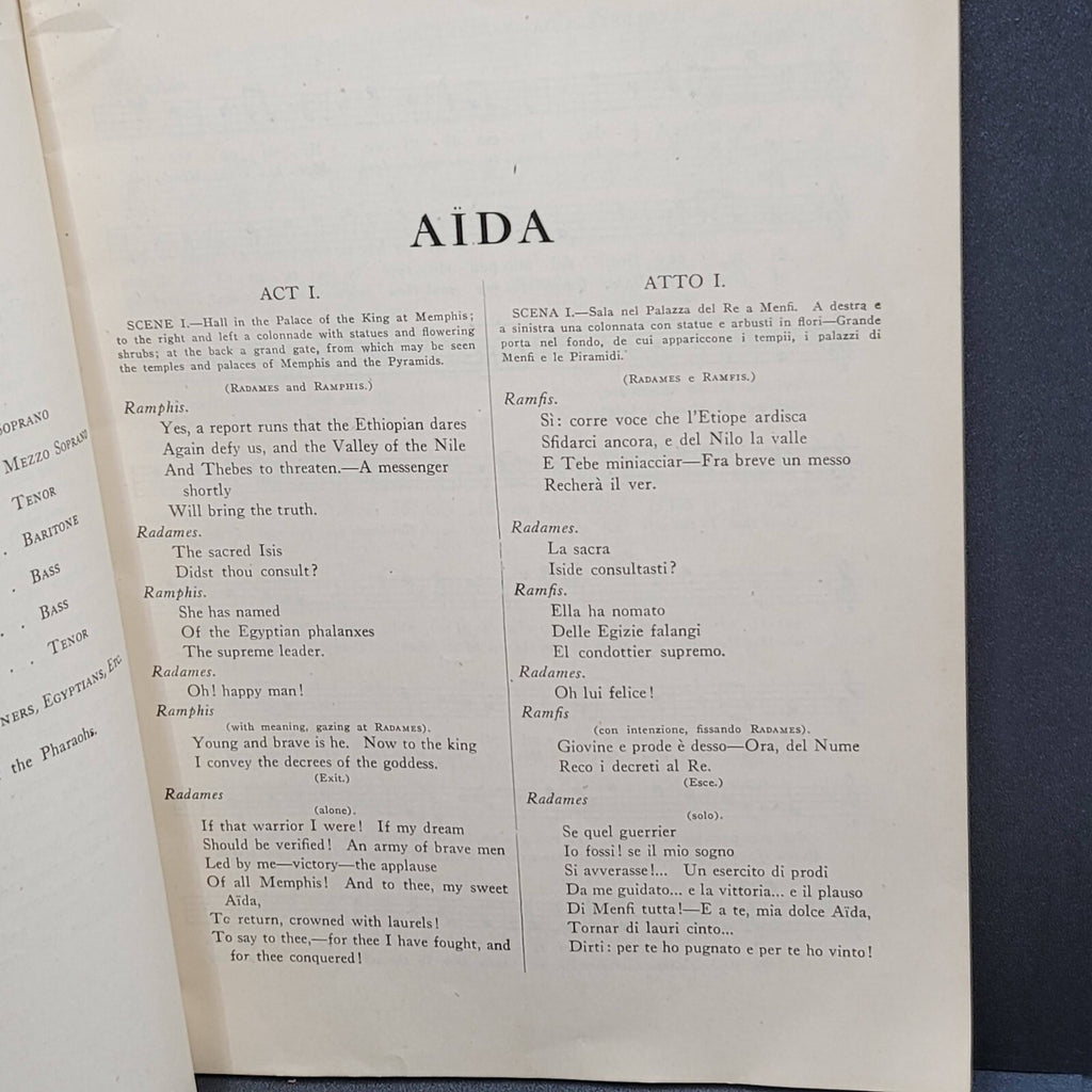 Vintage Grand Opera Librettos Italian English AIDA Verdi Oliver Ditson Co FS