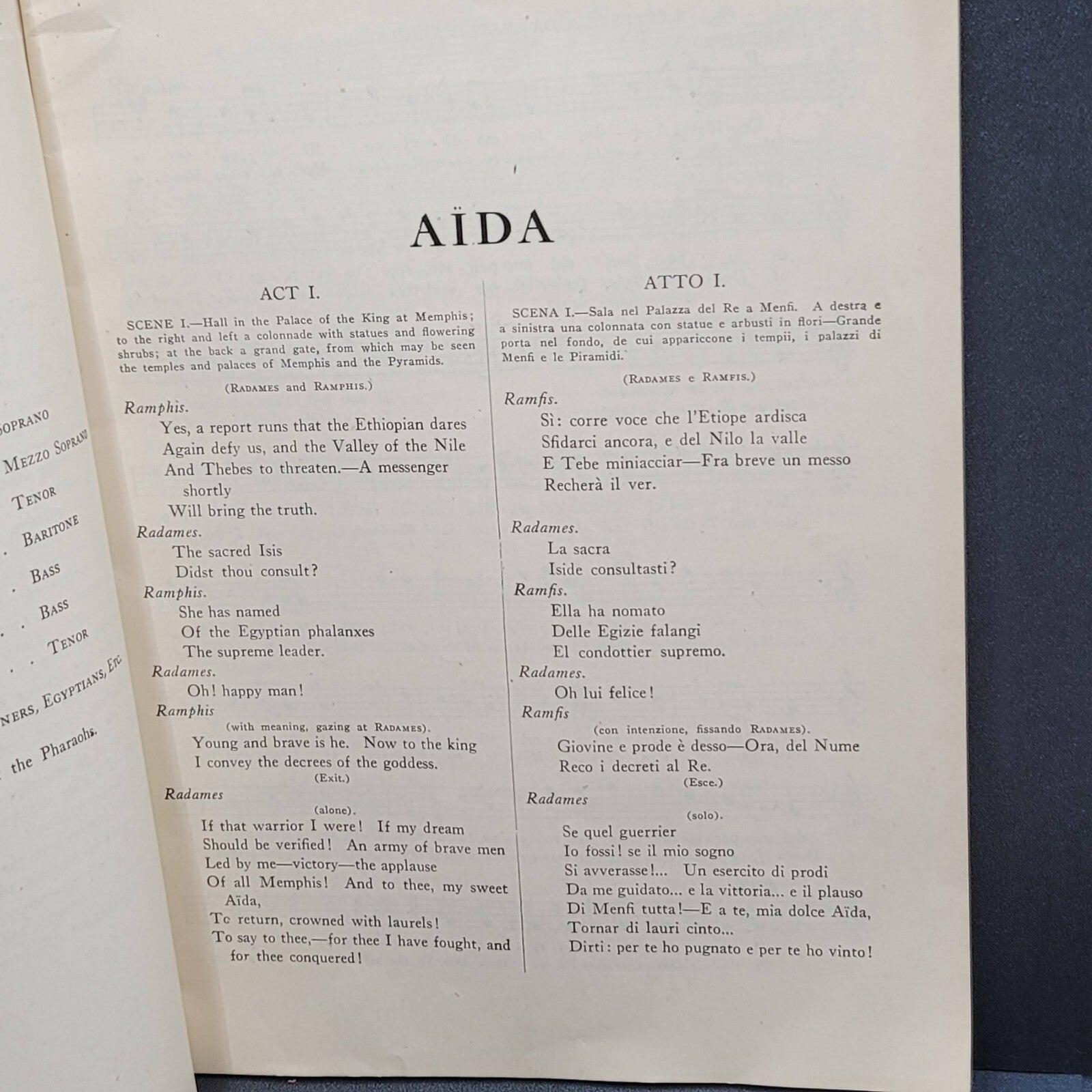 Vintage Grand Opera Librettos Italian English AIDA Verdi Oliver Ditson Co FS