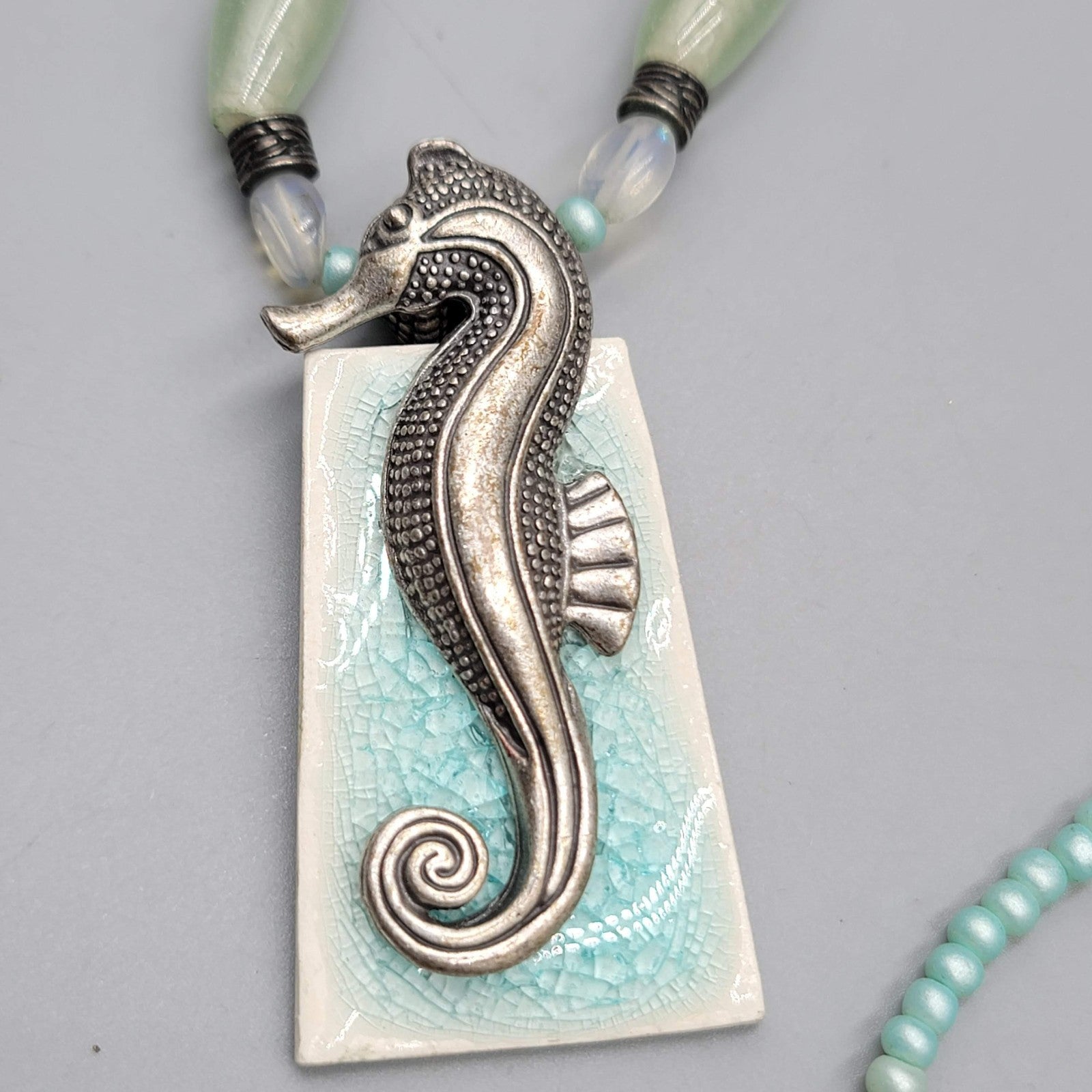 Vintage Signed Artisan Seahorse Necklace Estate Costume Jewelry 80's 20"