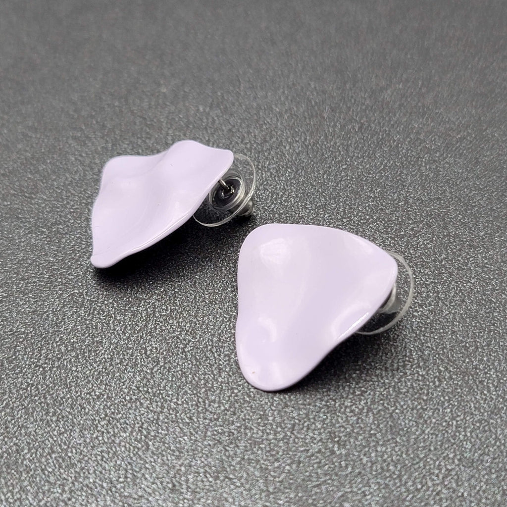 Vintage Pierced Earrings Lavender Purple Enamel Triangle 7/8"