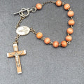 Rosary Bracelet Wood Beads Catholic Religious 8" Silver tone Metal