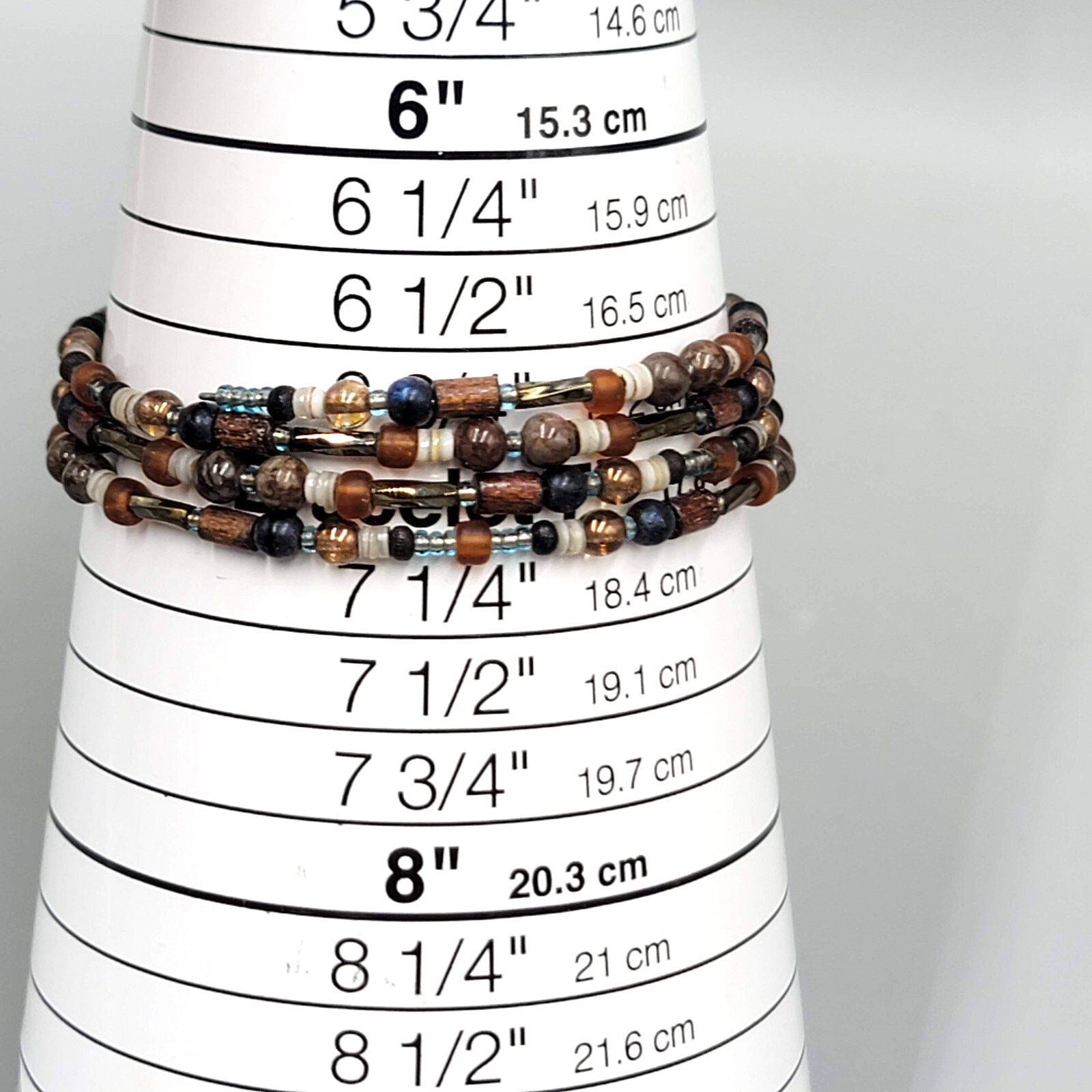 Glass Bead Shell Bracelet Brown Black Memory Wire