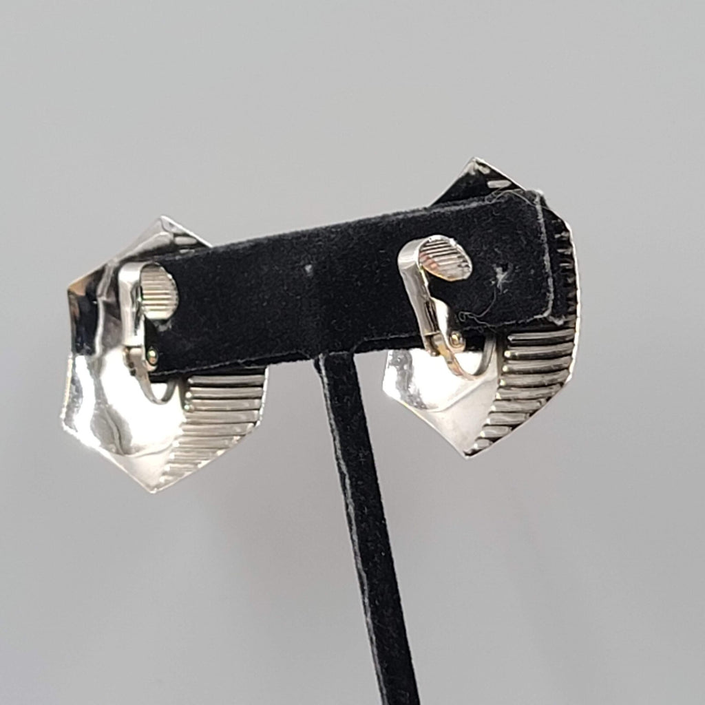 Vintage Clip on Earrings Gold and Silver tone Hexagon 1.25"