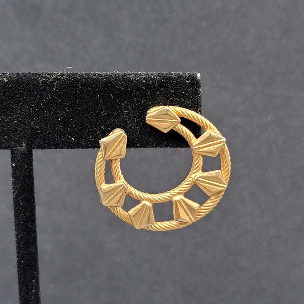 Vintage Pierced Earrings Gold tone Open Circle Textured Unique Design 1"