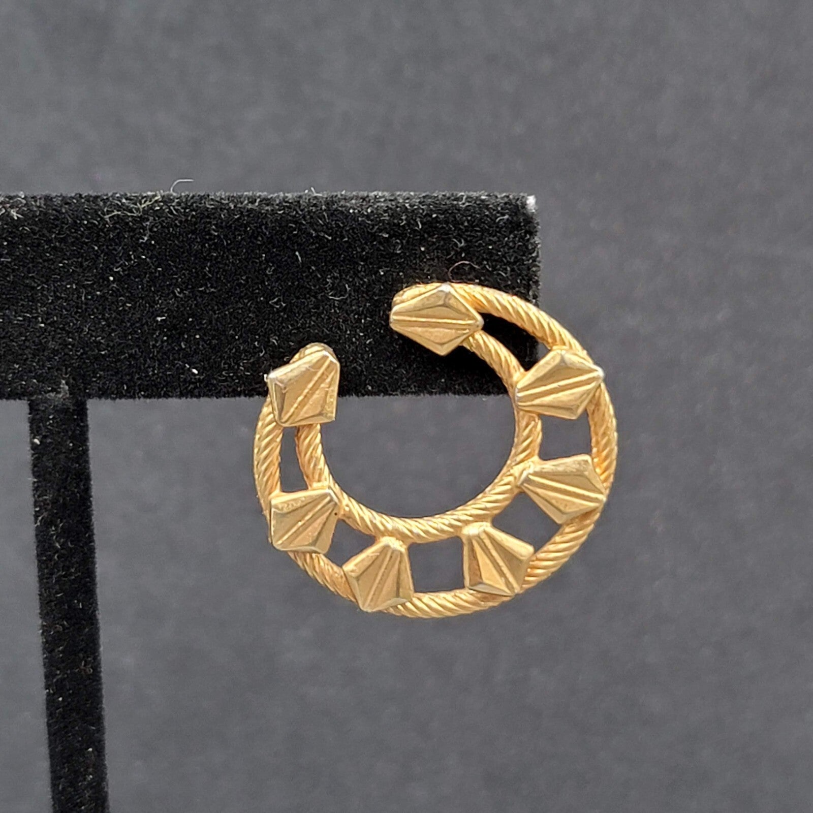 Vintage Pierced Earrings Gold tone Open Circle Textured Unique Design 1"