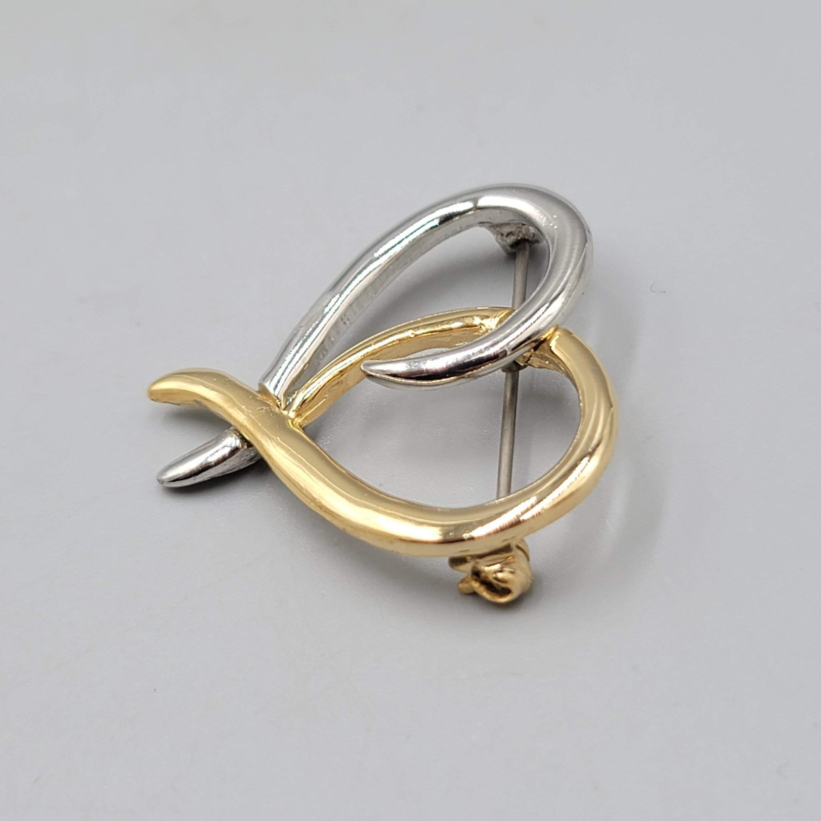 Vintage Heart Brooch Open Work Gold and Silver Two Toned 1.25 in