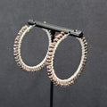 Pierced Earrings Silver tone Brown Glass Beaded Hoops 1.75"