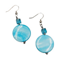 Blue Shell Crystal Bead Pierced Earrings Silver tone Dangle 1.75 in