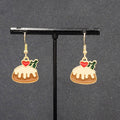 Bundt Cake Pierced Earrings Gold tone Dangle Enamel Sweet Treat 3/4"