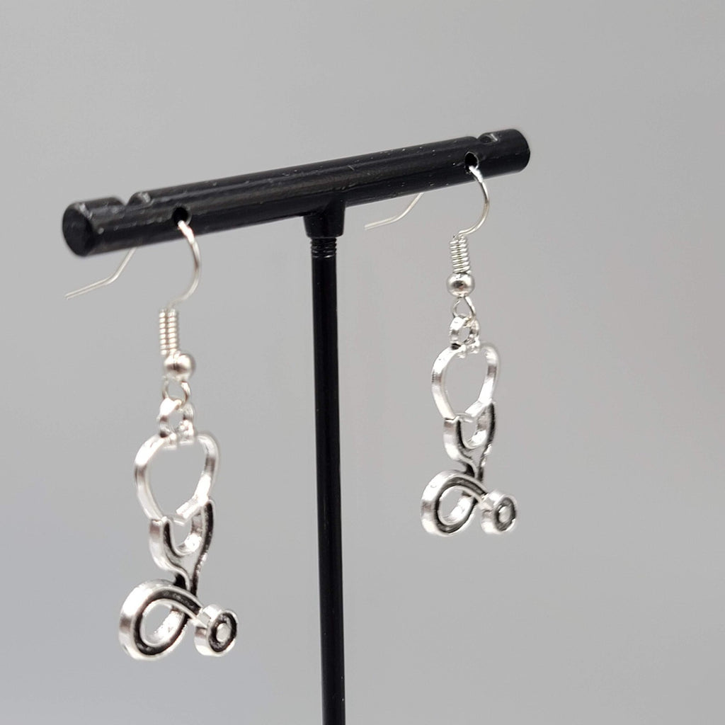 Stethoscope Pierced Earrings Medical Nurse Doctor Dangle Silver tone 1 1/8"
