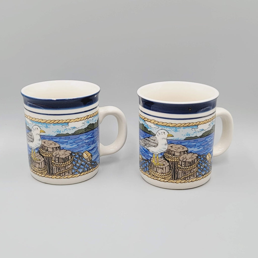 Tienshan Coffee Mug Stoneware Set of 2 Seagull Beach Ocean Theme