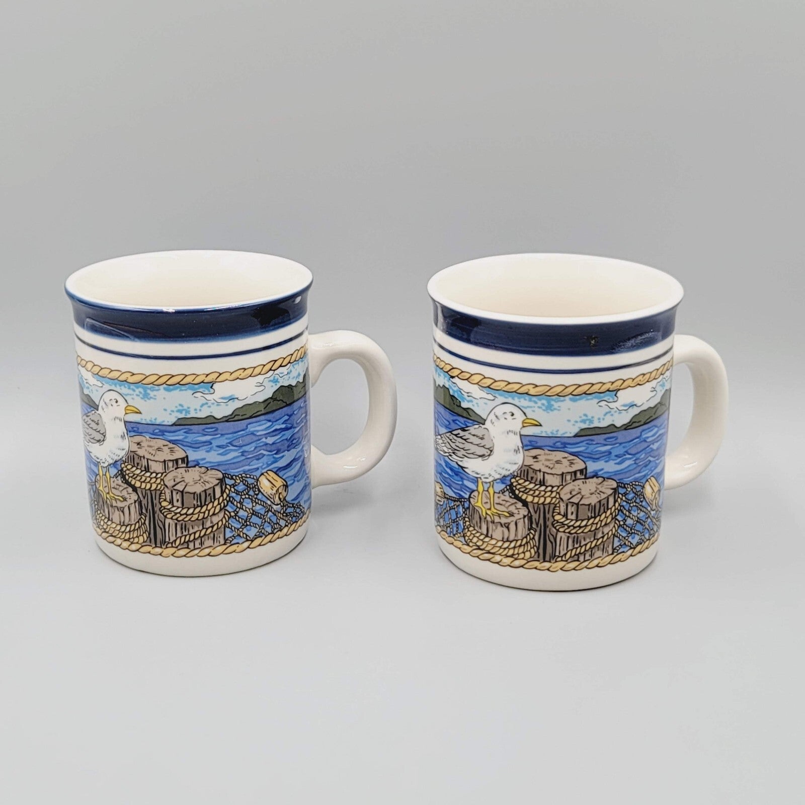 Tienshan Coffee Mug Stoneware Set of 2 Seagull Beach Ocean Theme