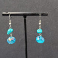 Pierced Earrings Silver tone Turquoise Stone Blue Crystal Bead Dangle 7/8"
