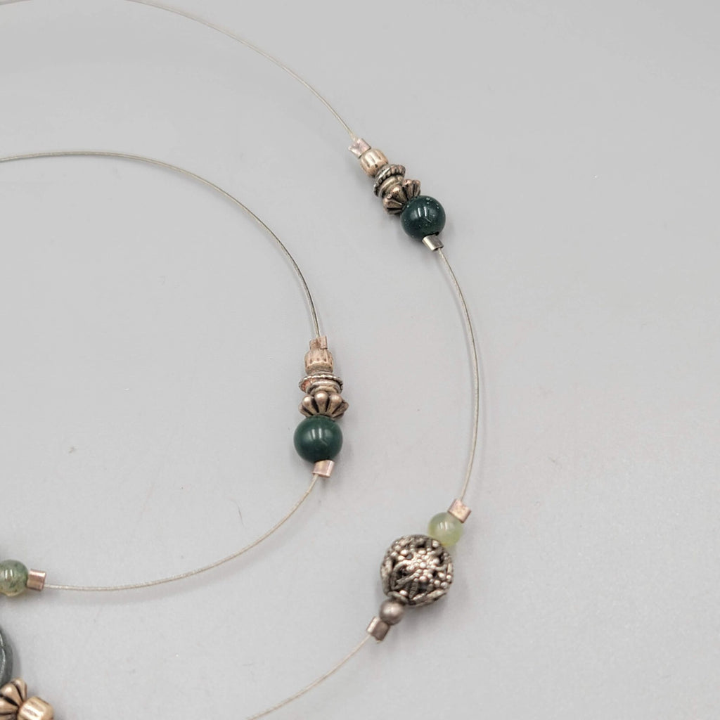 Station Artisan Necklace Multi Stone Bead Silver tone 30"