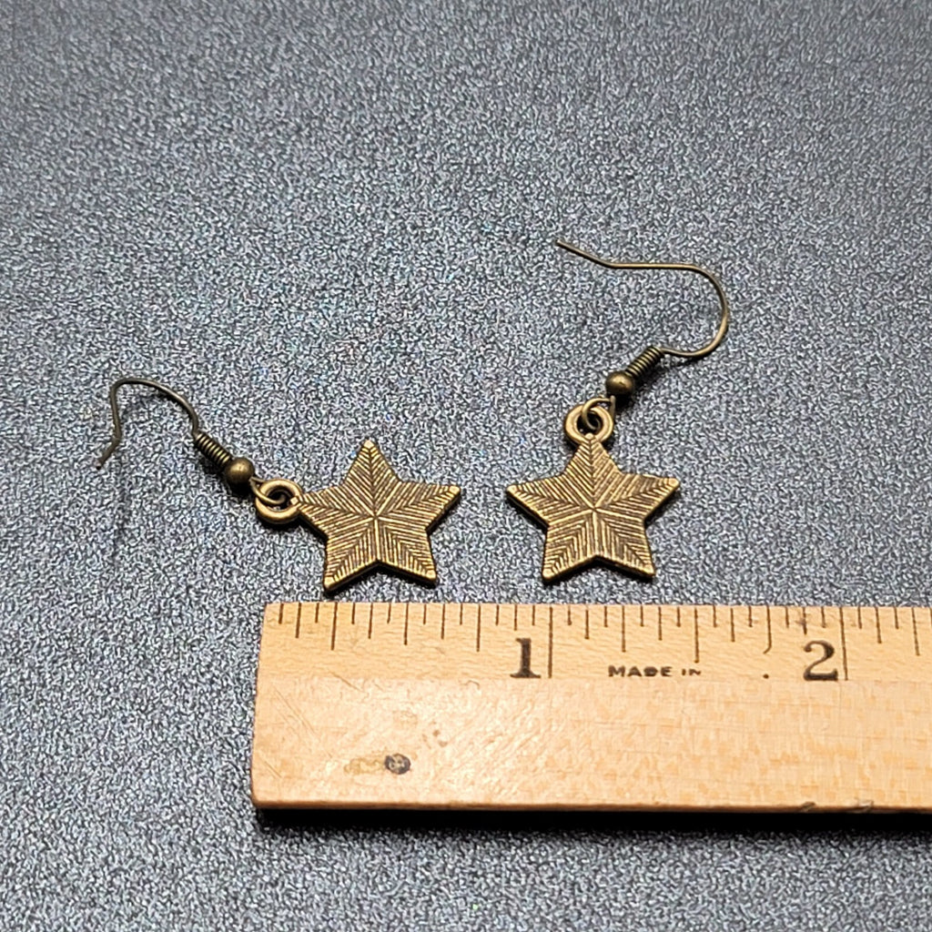American Flag Pierced Earrings Bronze tone Stars Dangle 3/4"