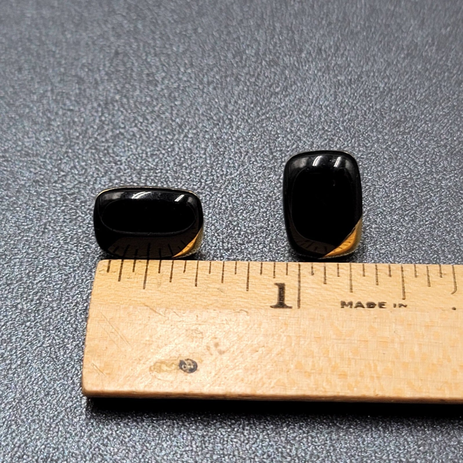 Vintage Pierced Earrings Gold Plated Black Enamel Rectangle Studs 1/2"