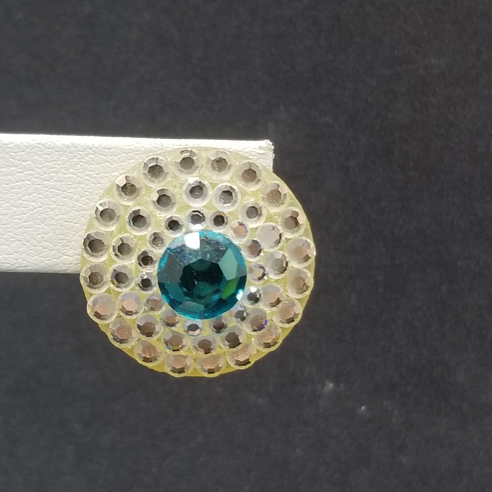 Clip on Earrings Blue Crystal Button Style Stud 7/8"