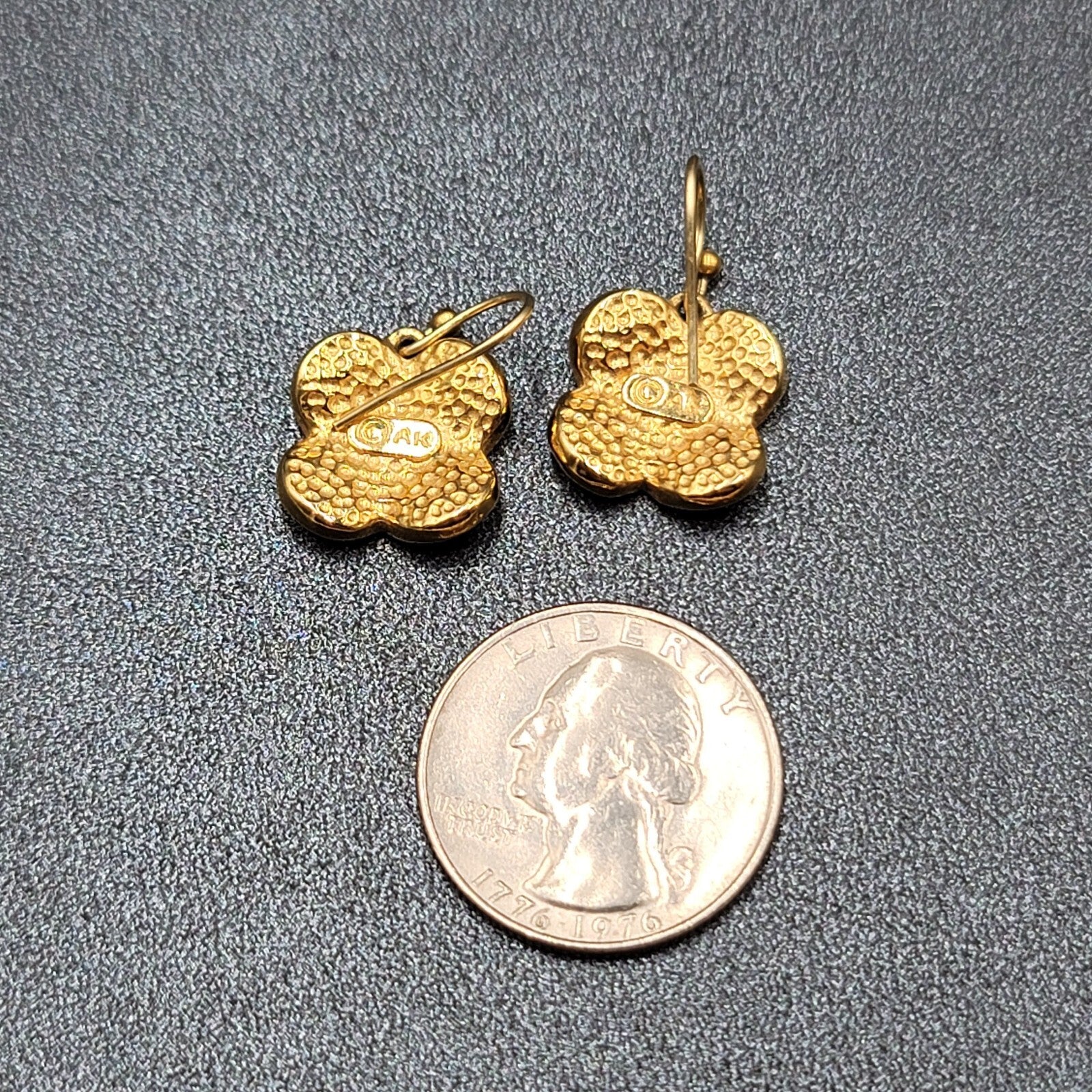 Ann Klein Pierced Earrings Gold Plated Orange Green Enamel Dangle 5/8"