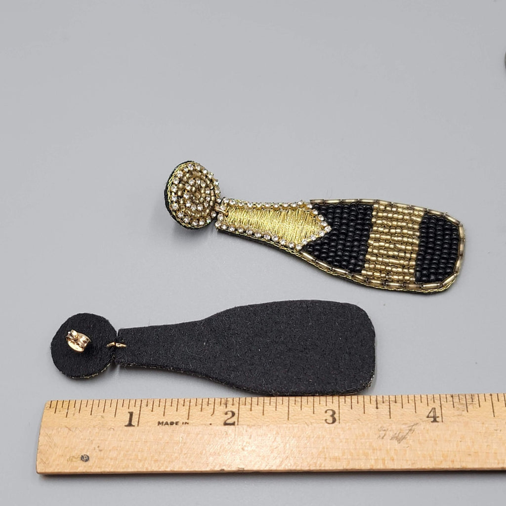 Champagne Bottle Pierced Earrings Seed Bead Felt Long Statement 3.25"