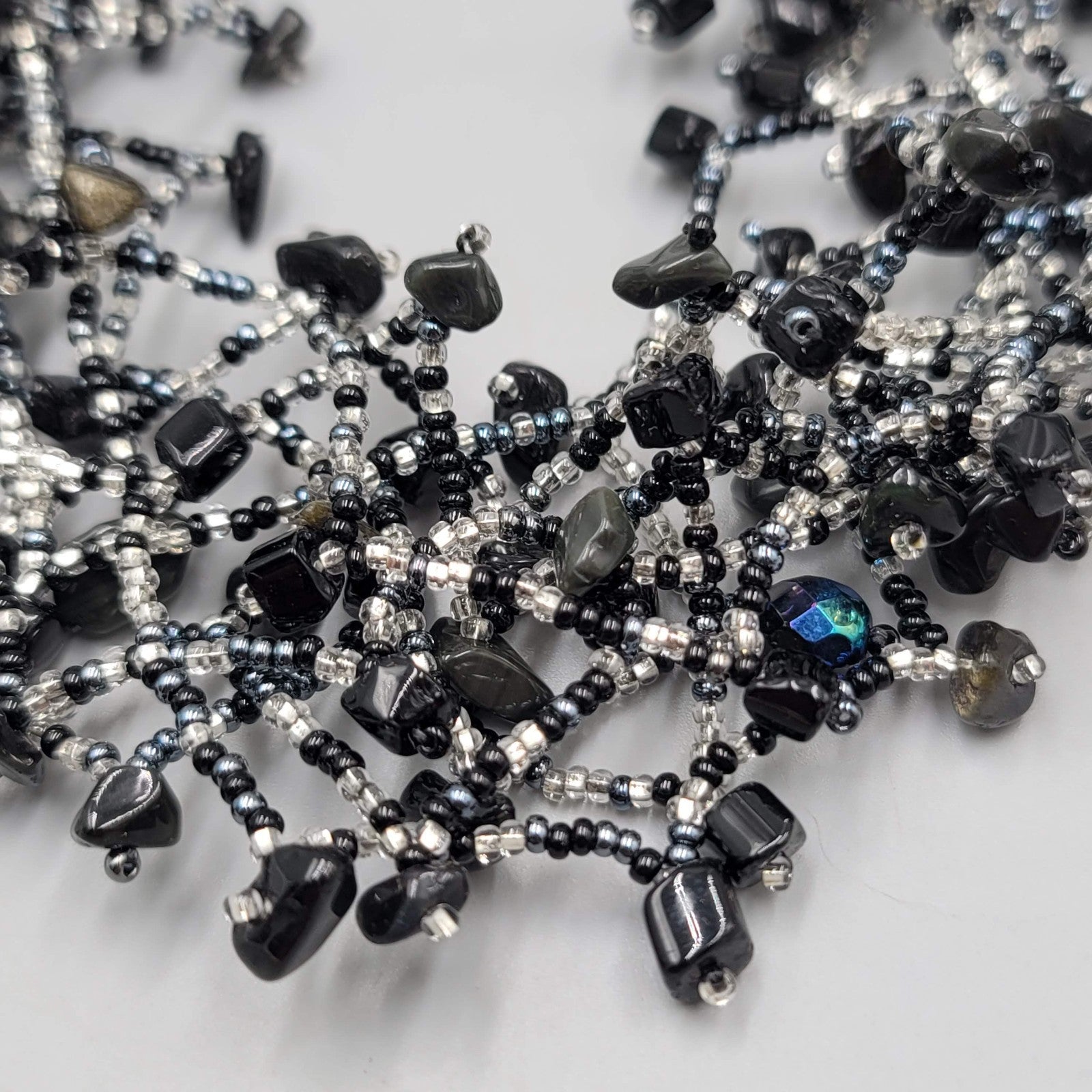 Black Cluster Bead Statement Necklace 18"