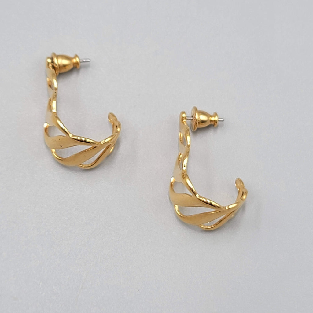 Vintage MONET Pierced Earrings Yellow Gold Plated Open Work Teardrop 1"