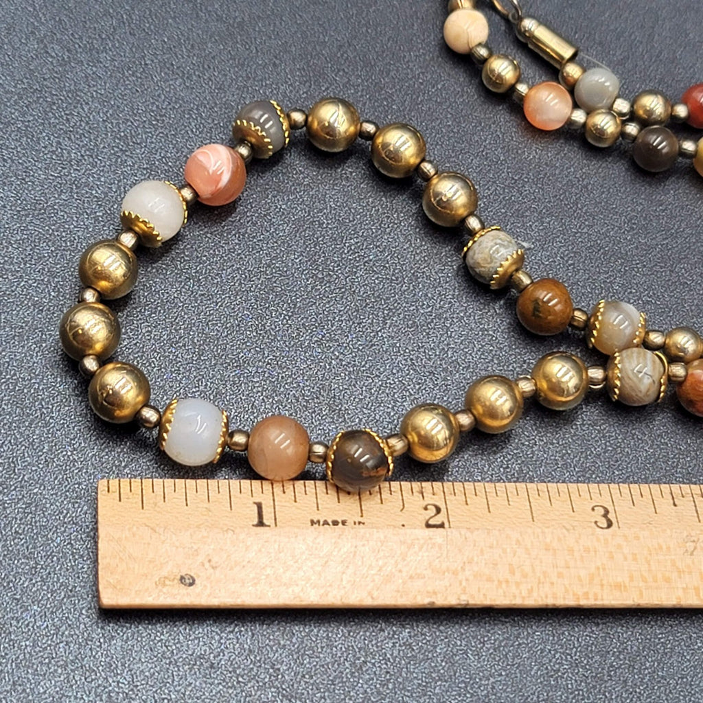 Multicolor Stone Bead Necklace Gold tone Spacers Hook Closure 22"
