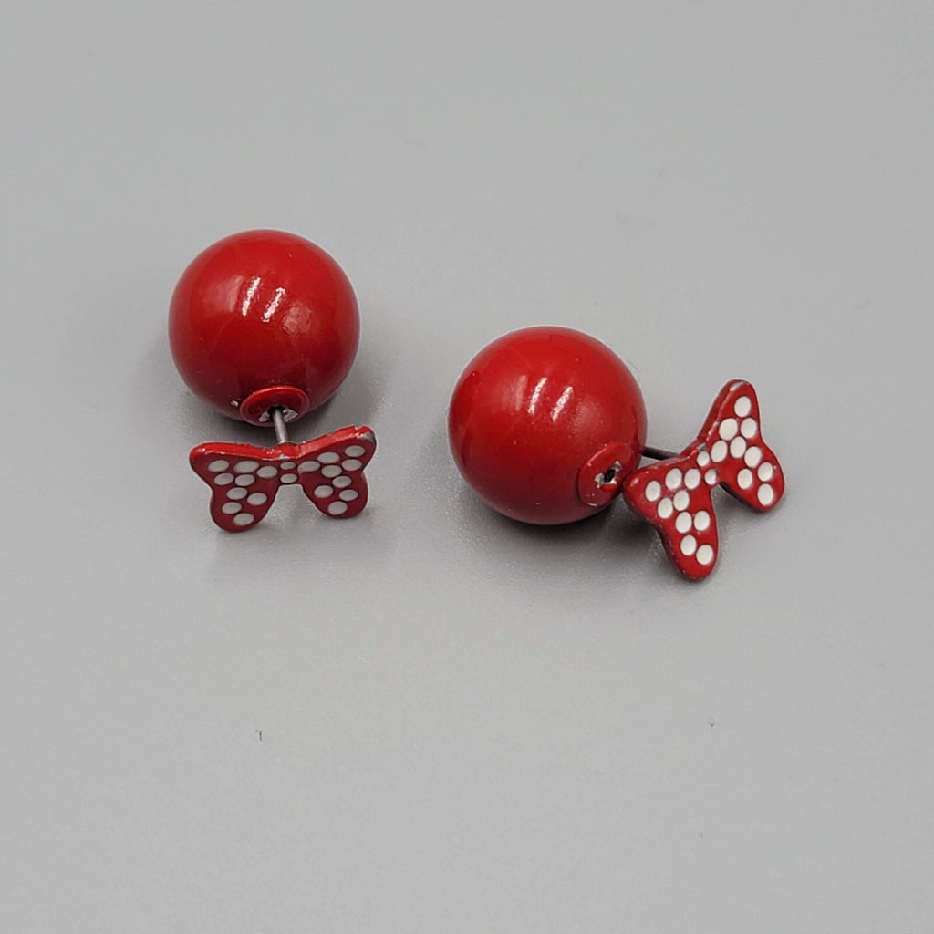Minnie Mouse Bow Pierced Earrings Red Enamel Reversible Studs 