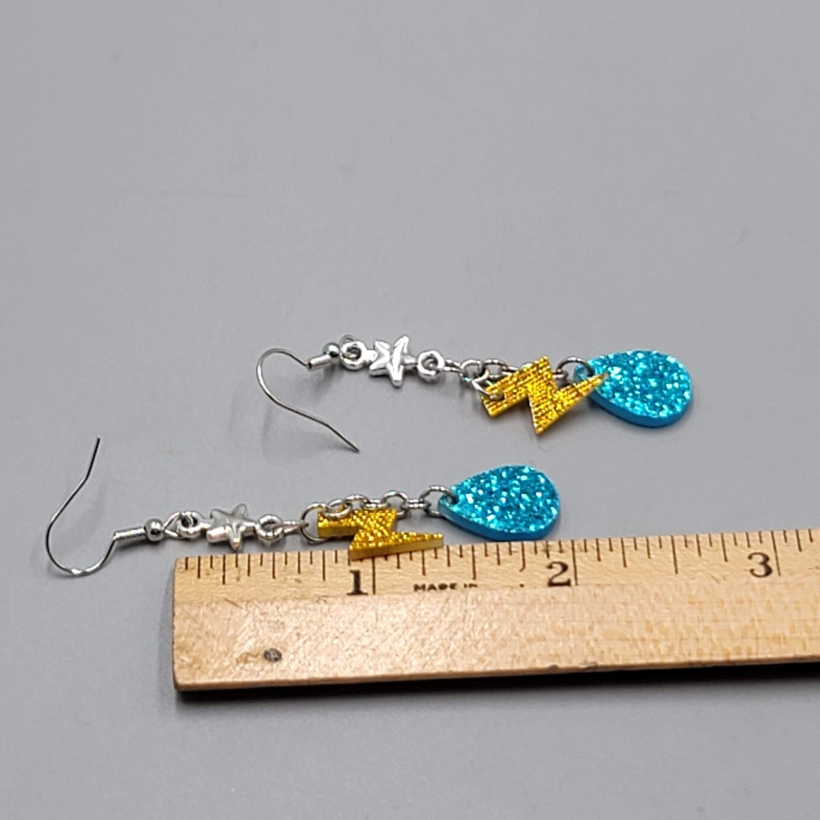 Rain Lighting Dangle Pierced Earrings Silver tone 1.75"