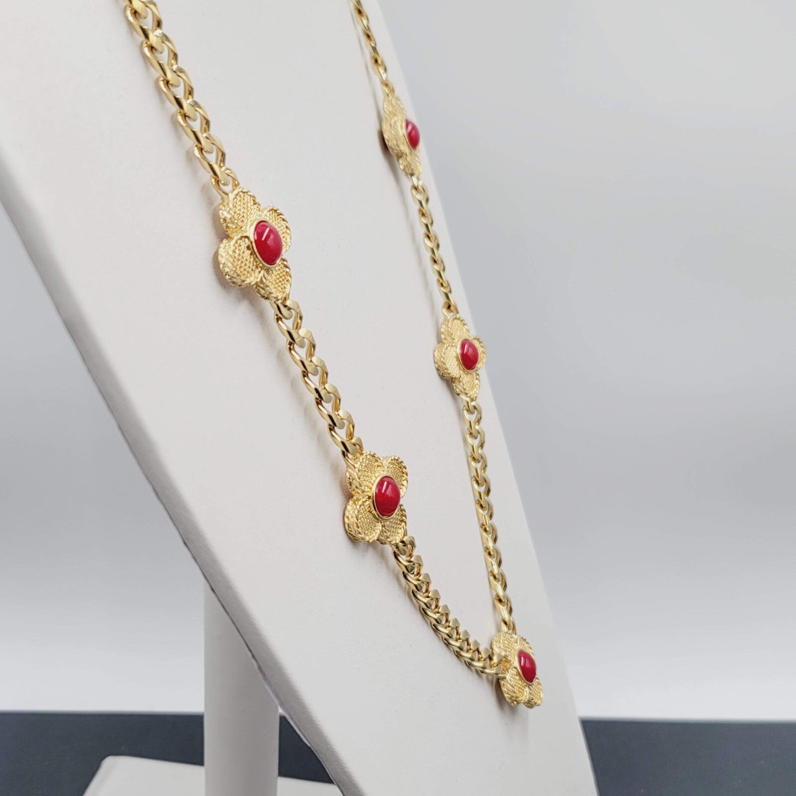 Vintage Heavy Gold Tone Thick Chain Station Red Accents 30"