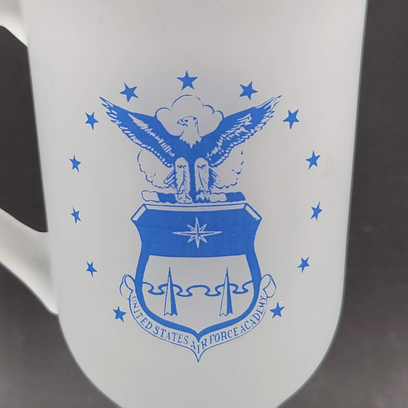 Vintage Frosted Air Force Academy Mug Blue Embossed