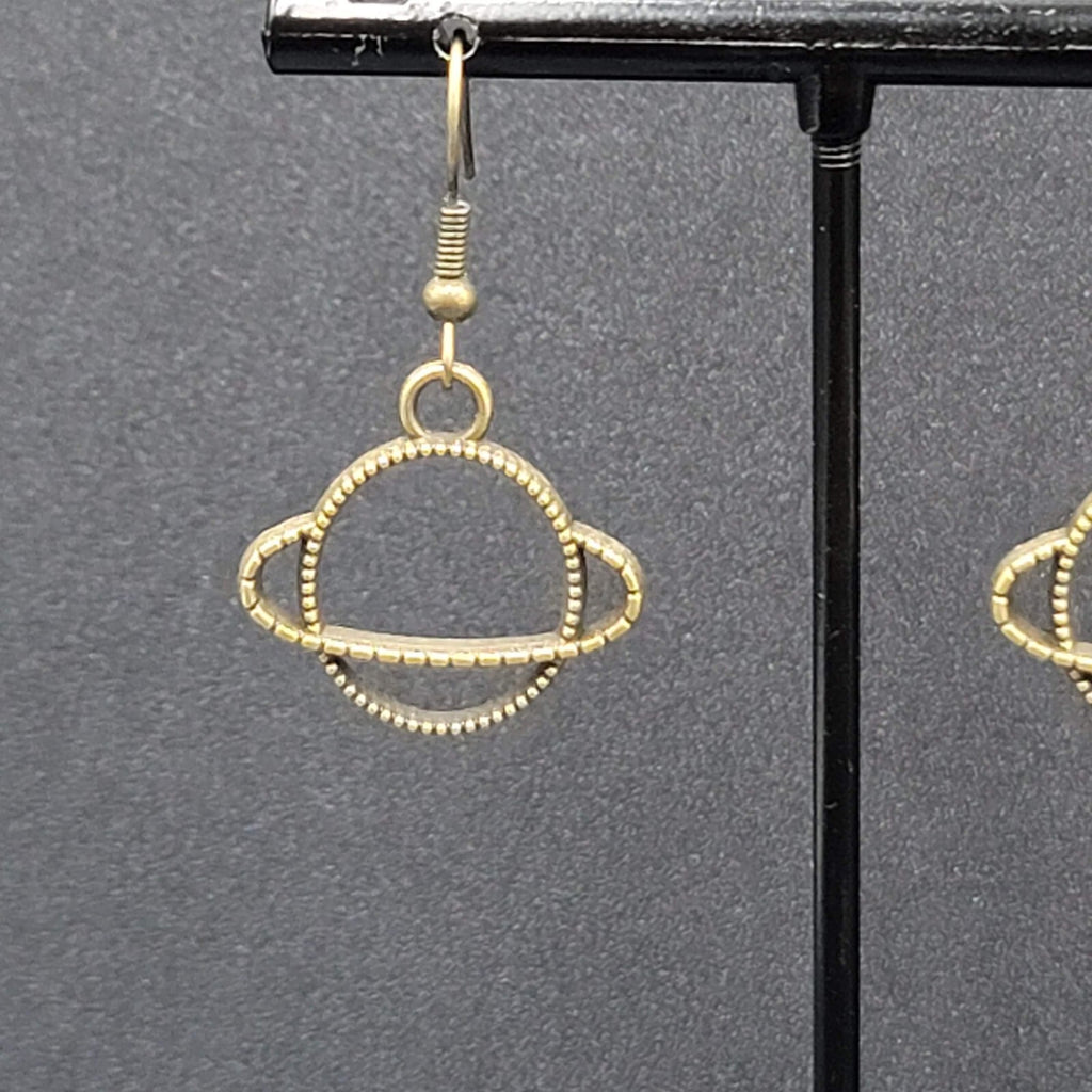 New Saturn Planet Pierced Earrings Bronze tone Dangle 3/4"