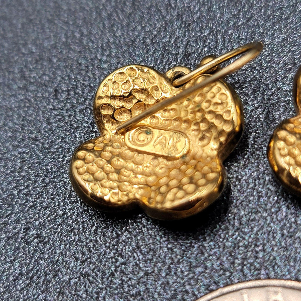 Ann Klein Pierced Earrings Gold Plated Orange Green Enamel Dangle 5/8"