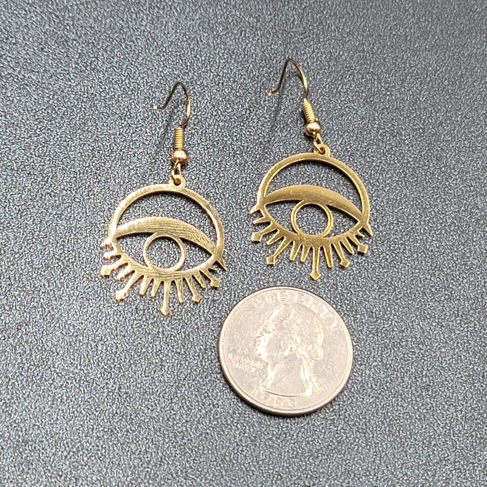 New Evil Eye Pierced Earrings Sun Rays Gold Plated Statement Dangle 1"