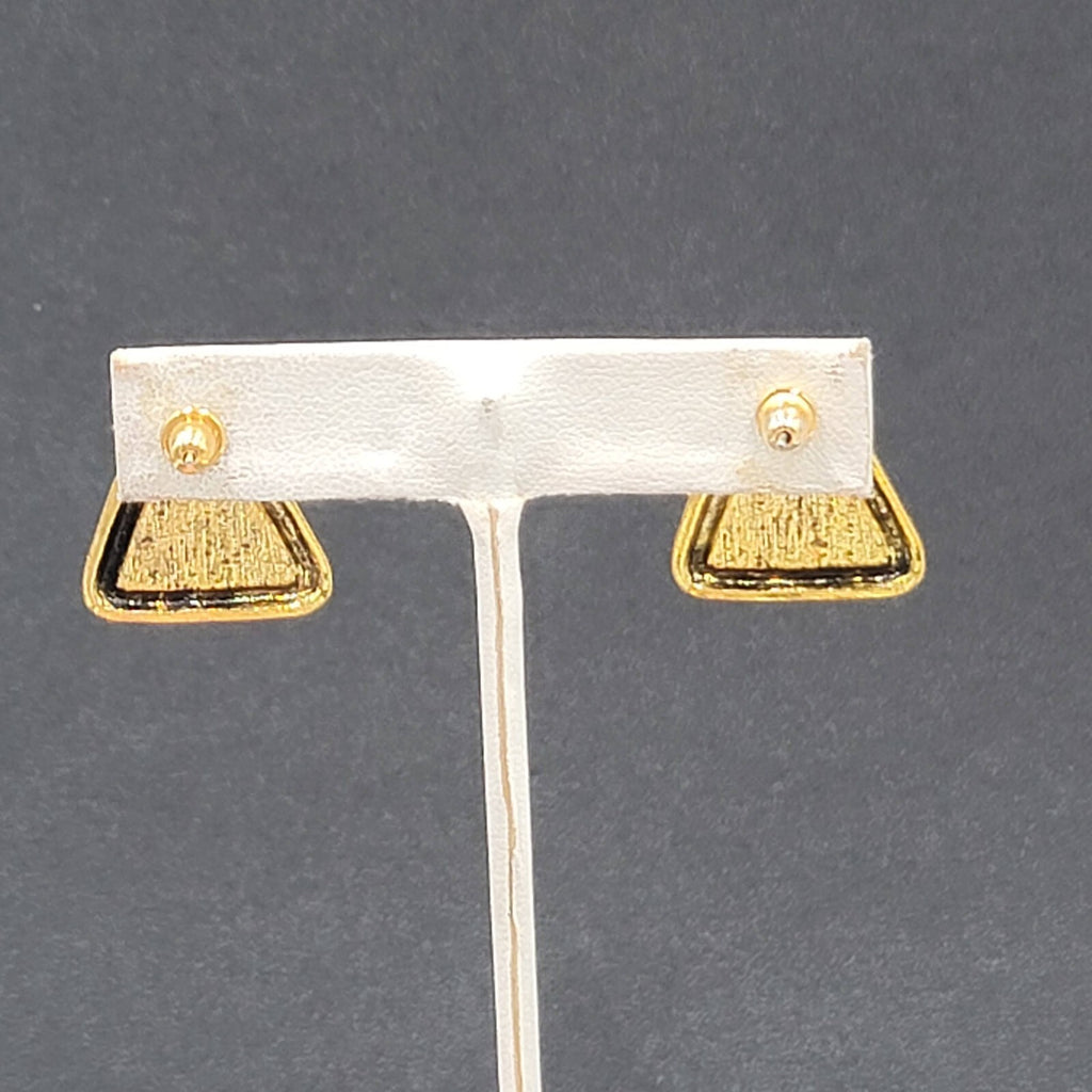 Pierced Earrings Gold tone Faceted Crystal Triangle Drop 1" SO Sparkly!!