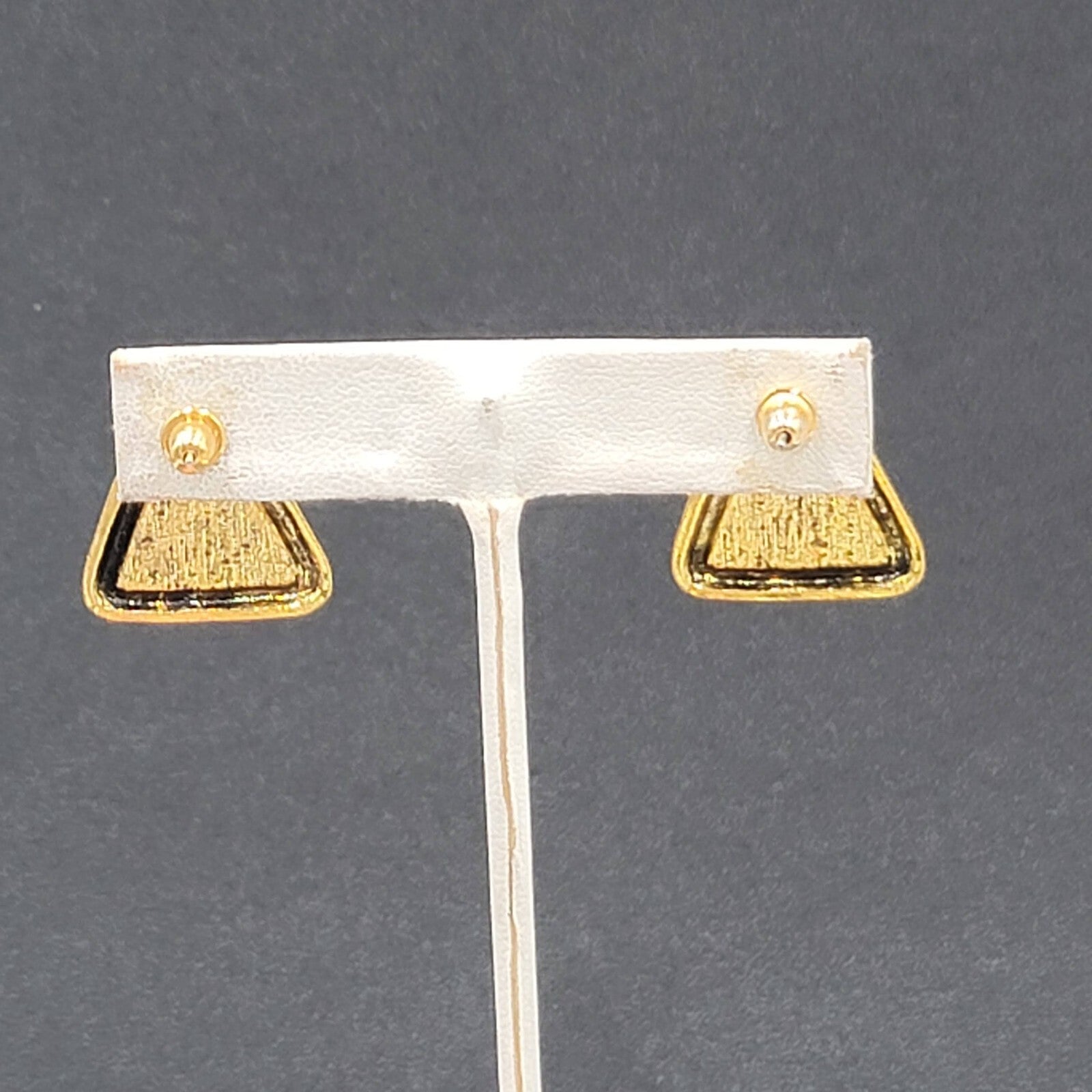 Pierced Earrings Gold tone Faceted Crystal Triangle Drop 1" SO Sparkly!!