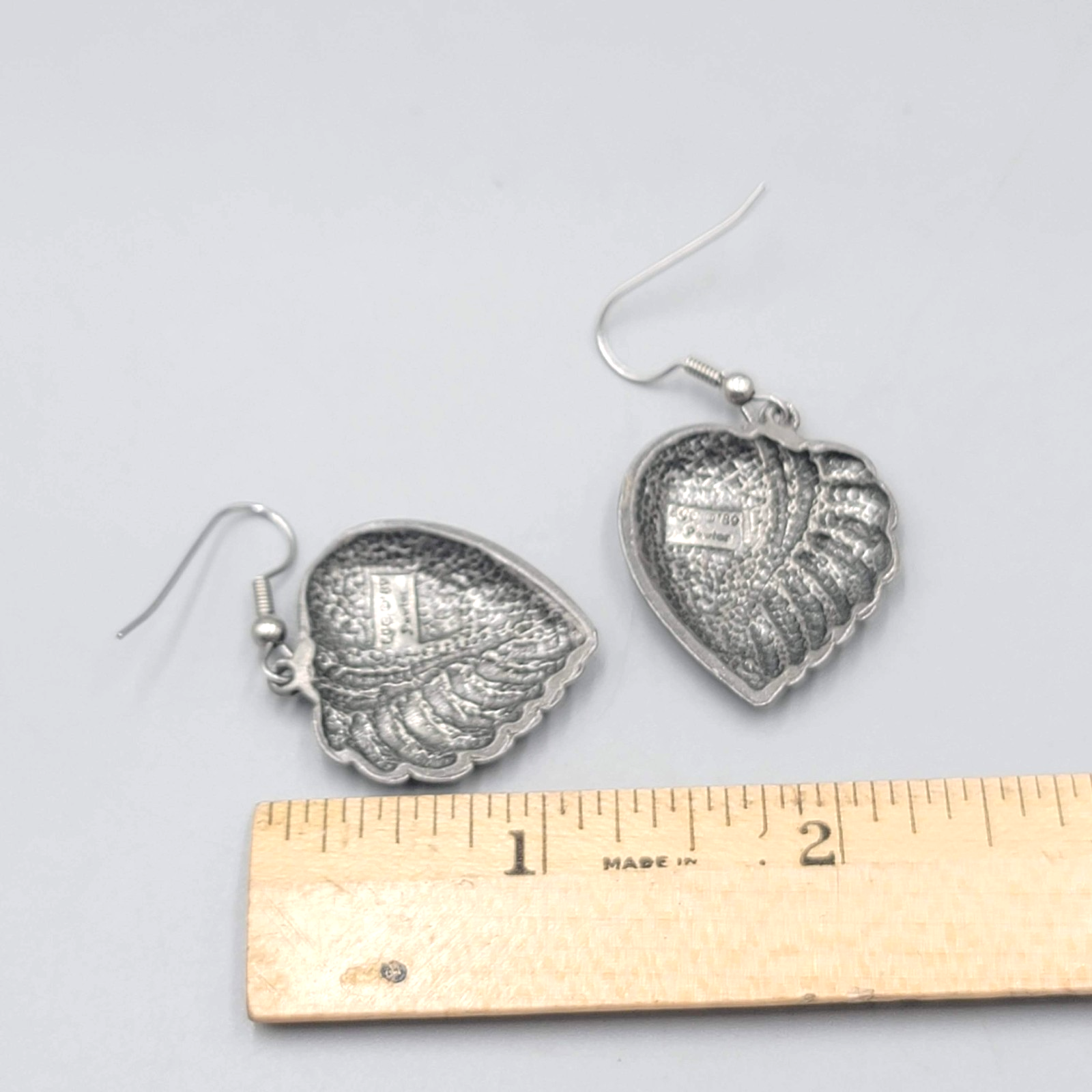 Vintage EGE Pewter Heart Pierced Earrings Dangle 1.25"