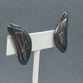 Vintage Clip on Earrings Black Gold Enamel Clay Pottery Modernist 1.25"