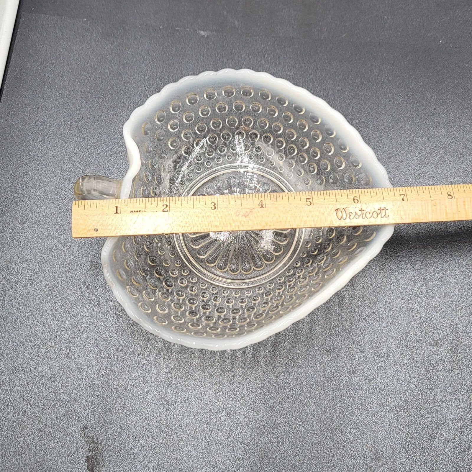 Vintage Glass Hobnail White Tipped Bowls with Handle 6" x 1.75"