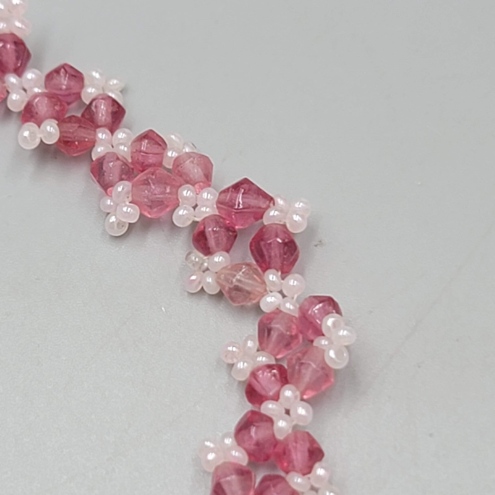 Pink Seed Bead Flower Choker Necklace 12"-15"