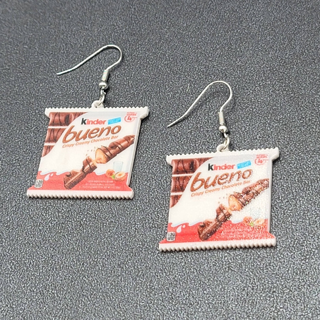 Pierced Earrings Kinder Bueno Fun Snack Dangle 1.25"